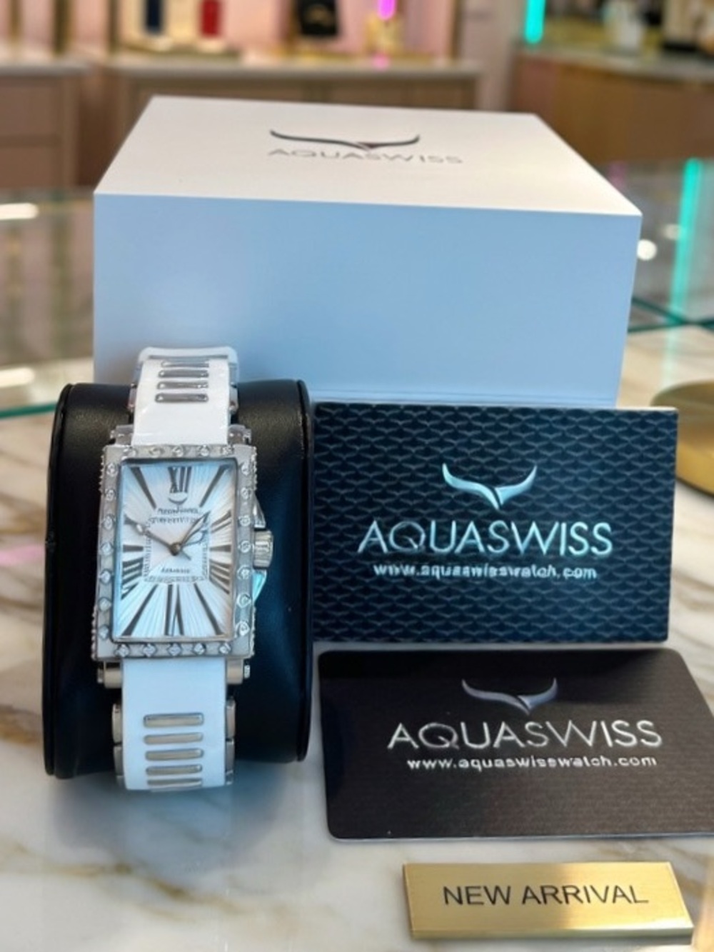 Aquaswiss Grace Diamond Watch White Swiss Quartz Tank Style Luxury Silicone Band